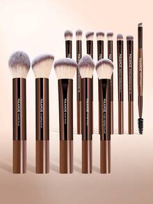 MAANGE 19pcs Makeup Tool Set Including An 18pcs Aluminum-Handled Makeup Brush Set With Cosmetic Pouch: Blush Brush, Foundation Brush, Powder Brush, Eyeshadow Brush, Highlighter Brush, Concealer Brush, Mascara Brush, Eyebrow Brush, Nose Contour Brush Beauty Brush Kit Gift For Women & Girl Travel Makeup Brush Set - Coffee Brown - View 7