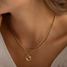 Versatile Minimalist Sun & Moon Pendant Necklace - Gold - View 2