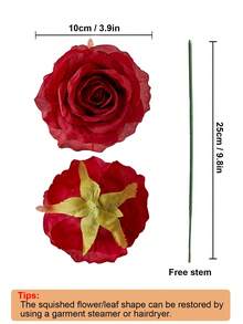 6pcs 3.9 Inch Artificial Silk Rose Bouquet, Fake Flowers For Wedding Decor, Floral Wreath, Home & Kitchen Decoration - Red - View 2