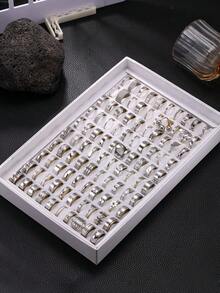 5/10/15/20/40pcs Set Silver Stainless Steel Rings, Random Styles, Minimalist Men's Rings, Shiny Versatile Hip Hop Rings, Fashion Durable Rings, Surprise Gift For Friends, Boyfriend, Classmates, Wedding - Silver - View 4