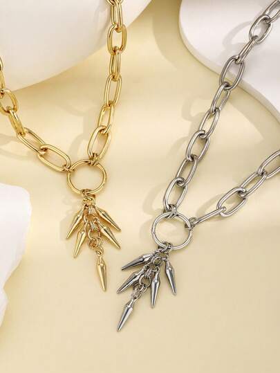 1pc Fashionable European And American Gothic Punk Rivet Chain Pendant Necklace, Suitable For Women's Daily And Party Wear