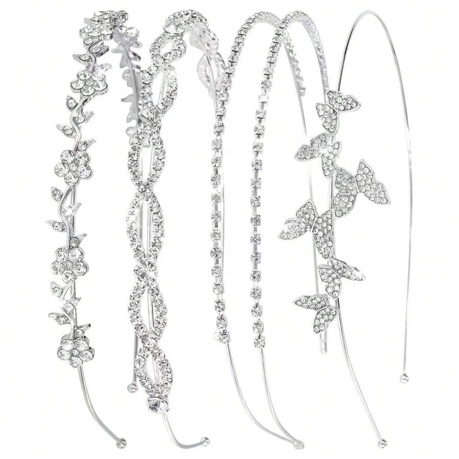 4pcs Crystal Flower & Butterfly Embellished Hair Hoop, Sparkling Elegant Headpiece For Wedding, Party, Daily Wear - Multicolor - View 1