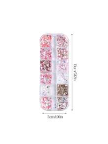 Bộ 12 khuôn trang trí móng tay, chất liệu nhựa và kim tuyến, phong cách nữ tính màu hồng, hình trái tim dễ thương, hình ngôi sao năm cánh, hình chữ nhật, tự làm đồ trang trí móng tay, đồ thủ công, dụng cụ làm móng. - Hồng - Xem 9