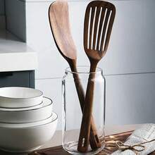2 piezas Espátula de cocina antiadherente de sándalo, espátula de freír de mango largo resistente al calor - Multicolor - Ver 5
