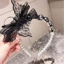 1pc Elegant Lace Trim Faux Pearl Bow Headband, Sweet Bridal Hair Accessory, Versatile Hair Hoop Hair Band - Multicolor - View 5
