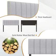 Linen Upholstered Headboard For Full & Queen Size Bed, Vertical Channel Tufted Rectangular Headboard With Solid Wood Legs & Adjustable Width, Padded Bed Backboard, Easy Assembly (Gray) - Xám - Xem 7