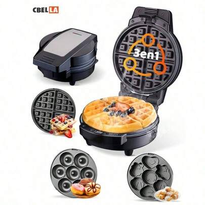 CasaBella Sandwichera 3 en 1, máquina de rosquillas, máquina para hacer gofres, máquina de galletas de desayuno con sartén antiadherente de 600 W, varias formas de moldes de galletas extraíbles para hacer rosquillas,decoraciones de Halloween, disfraces de Halloween, decoración de otoño, decoración de festivales