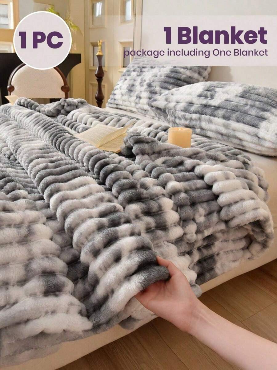 South Life 1pc Throw Blanket, Bedding, Cozy And Warm Blanket, Lightweight Soft And Comfortable, Solid Color Series, Minimalist And Stylish Design, Suitable For Sofa, Bedroom, Living Room, All-Around Comfort, Travel Use, Nap Blanket, Reference Size Image, Multiple Sizes Available, Machine Washable, Back To School Season, Room Decor, Fathers Day Gift, Birthday Decorations, Grad Party Decor, Fathers Day Decor, Graduation Gift, Birthday Gift - 大抽條紮染毛毯灰色 - 查看 1