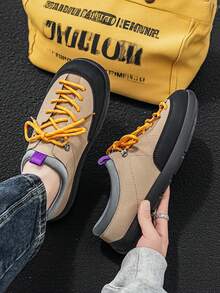 【新品】男士春夏时尚休闲一脚蹬乐福鞋，撞色平底系带装饰，青少年休闲鞋，大码47.5码 - 卡其色 - 查看 16