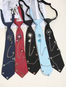 1 pieza Corbata pre-anudada con cadena de estilo punk con colgante de diamante falso, corbata unisex elegante y de moda para uso casual y formal - Multicolor - Ver 1