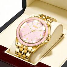 Reloj Casual ZOEA para Hombre, Correa , Esfera Elegante, Uso Diario y Trabajo - Correa-Dorado/caja-Rosa - Ver 3