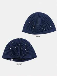 1pc Women's Muslim Headscarf Cap, Pearl Rhinestone Hat, Head Wrap, Chemo Cap, Suitable For Daily Use - Multicolor - View 3