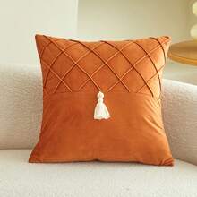 1 buah Sarung Bantal Dekorasi Pom-Pom Lipit Oranye, Cocok untuk Dekorasi Dalam Ruangan, Dapat Digunakan Sepanjang Musim, Tanpa Isi Bantal - Jeruk - View 11