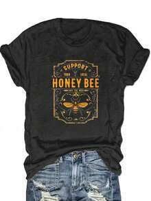 "Support Local Beekeepers" Vintage Bee & Hive Print Tee | Soft Blended Crewneck For Nature Lovers, Casual Summer & Beekeeping Events | Comfy, Machine Washable - Black - View 1