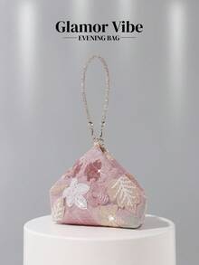 Sequin Clutch Bag For Party, (Random Pattern) Sequin Embroidery Craft, 3D Floral Design, Essential Wedding Accessory, Valentine's Day Gift, Suitable For Formal Occasions Like Weddings And Galas, Also Works As A Versatile Daily Fashion Accessory - Pink - View 10