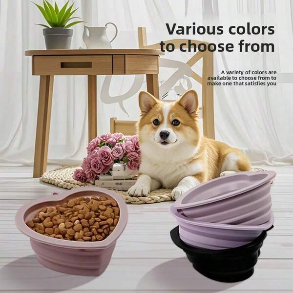 Pet Supplies Love Dog Basin Travel Portable Dog Bowl Cat Bowl Pet Folding Bowl