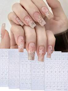 5pcs Nail Art Hollow Stencil Series, Including Spray Gun Template, Auxiliary Tools, Stickers - Eye, Stars, Burst, Bowknot, Heart Patterns, Nail Decorations, Suitable Valentine's Day And Nail Art Supplies Nails - Clear - 查看 2