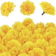 6/30 bông hoa cẩm chướng vàng nhân tạo có cuống, thích hợp cho các vòng hoa tang lễ, bó hoa cưới, trang trí bàn tiệc, vòng hoa mộ, trang trí tiệc tốt nghiệp. - Màu vàng - Xem 1