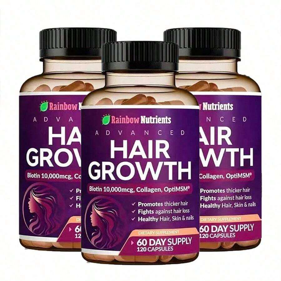 24-In-1 Advanced Hair Growth Vitamins Biotin 10,000mc9,Collagen,Patented OptiMSM, GoMCT,Saw Palmetto Naturally Regrow Stronger & Healthier Hair, Skin And Nails Stops Hair Loss 60 Day Supply - 3 cái - Xem 1