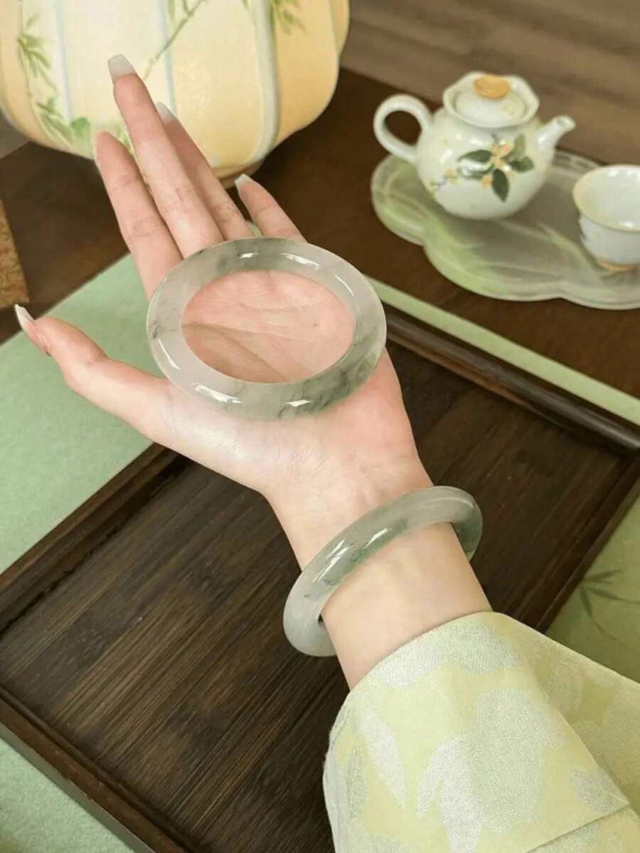 1件女士时尚渐变薄荷绿手链，新款中国风优雅简约仿玉手镯 - 彩色 - 查看 1