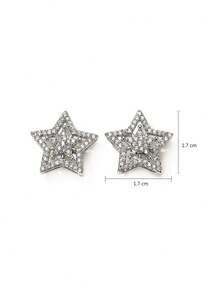 1 Pair Sparkling Rhinestone Star Earrings, Korean Elegant Minimalist Star Stud Earrings For Women, Party & Gift - Silver - View 2
