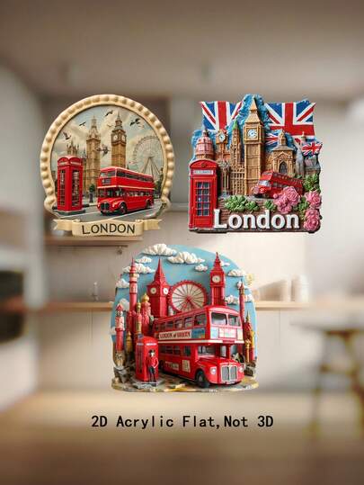 1 pieza Imán de nevera plano 2D de Londres, Big Ben, autobús rojo y edificios emblemáticos de Londres (Palacio de Buckingham, London Eye), diseño de cartel retro de Londres, decoración retro de cocina británica, imán de nevera para amantes de Londres, 1 pieza Imán de nevera con diseño en forma de mariposa de la escena de la ciudad de Londres, Big Ben, London Eye y autobús rojo