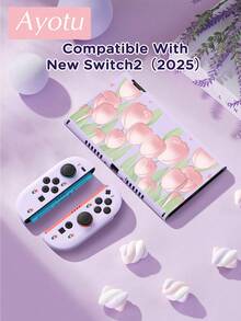 Ayotu 1个粉色郁金香图案超薄TPU透明保护壳，兼容Switch OLED/Switch/Switch Lite/新款Switch 2 (2025) - 兼容底座设计，无需拆卸，防摔防尘，多种颜色可选 - 彩色 - 查看 13