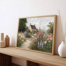 1pc Vintage French Country Cottage Garden Wall Art Impressionist Floral Path Printed Canvas Painting, Countryside Poster, Farmhouse Decor For Bedroom, Living Room, Bathroom, Women Gift, Framed Or Unframed - Pattern - View 4