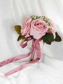 Artificial Rose Flower Wedding Bouquet, Spring Autumn Wedding Decor, Bride Bouquet, Bridesmaid Bouquet ,Photo Props ,Wedding Ceremony, Proposal, Wedding Corsage, Silk Rose Flower Bouquet, Wedding Bridal Shower Party, Office & Home Decoration,Summer,Beach - Multicolor - View 15