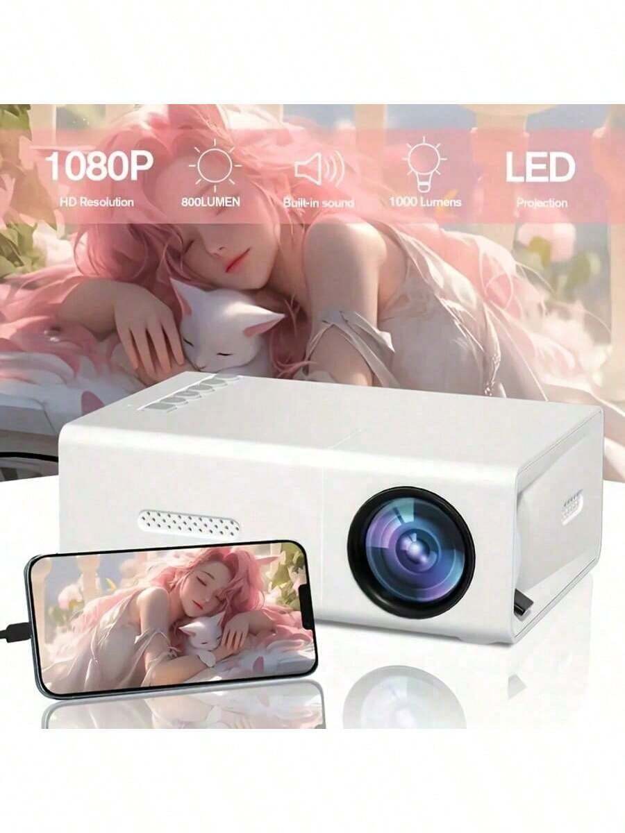 Portable Smart Mini Projector, Compatible With Full HD 1080P And 4K, 180° Rotation, Ideal For Home And Outdoor Cinema - White - View 1
