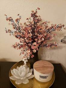 1支/3支装塑料仿真花束，樱花，满天星，现代仿真花卉摆设，家居装饰，仿真植物，秋季装饰，房间装饰，书桌装饰，花园装饰，房间装饰用品，情人节，礼物，生日，毕业季，返校季，学习用品 - 珊瑚粉 - 查看 1