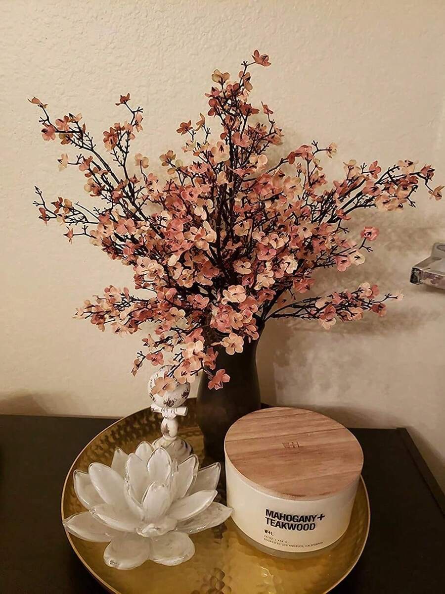 1支/3支装塑料仿真花束，樱花，满天星，现代仿真花卉摆设，家居装饰，仿真植物，秋季装饰，房间装饰，书桌装饰，花园装饰，房间装饰用品，情人节，礼物，生日，毕业季，返校季，学习用品 - 珊瑚粉 - 查看 1