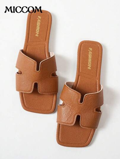 Women's Fashion Flat Square Toe Slip-On Sandals, Versatile Ladies' Summer New Casual Shoes