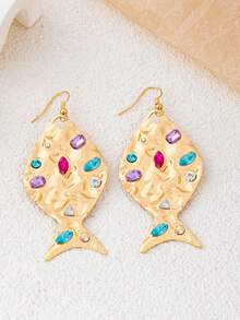 一对金色纹理鱼形耳环 | 海洋灵感 | 优雅个性饰品 - 彩色的 - 查看 5