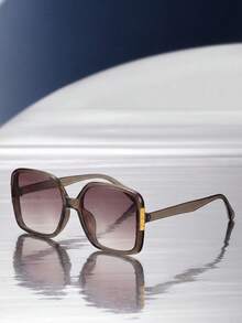 1 par de gafas de sol unisex de marco cuadrado grande con bloques de color, adecuadas para conducir, acampar, vacaciones en la playa tropical, viajes al aire libre, salidas familiares, atuendo de citas, accesorio de moda - Gris - Ver 2