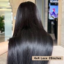 直发 4x4 蕾丝闭合真人发全头 180% 密度真人发顺滑直发假发 - Natural Black - 查看 5