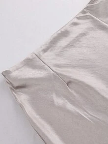 优雅缎面纯色夏季半身裙，高腰设计，后背隐形拉链，鱼尾裙摆，A字型，商务休闲长裙，适合海滩度假、派对等场合，春季必备 - 香檳色 - 查看 7