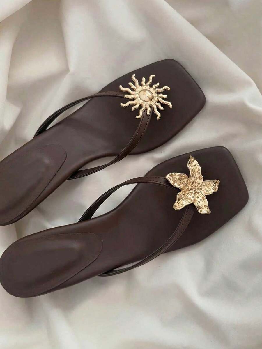 planare 女士简约休闲夏季小猫跟凉鞋，适合通勤、约会、度假、派对等场合穿着 - 棕色 - 查看 1