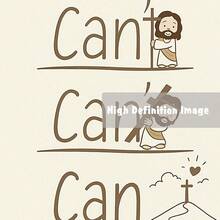 1幅可爱耶稣卡通励志基督教帆布墙画，简约棕色“Can't To Can”耶稣基督教语录长方形帆布印刷品，卧室宿舍美学信仰装饰，帆布，墙面装饰礼物，无框 - 簡單的 - 查看 5