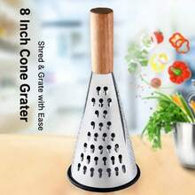 Three-Sided Stainless Steel Grater For Vegetables And Cheese With A Wooden Handle, Versatile For Shredding Melons And Fruits - 1pc-silver - View 2