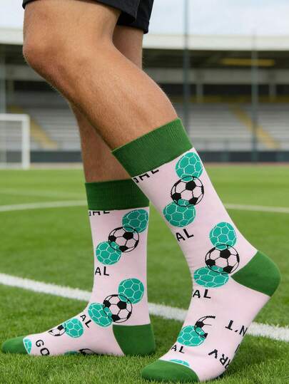 1双男女通用粉色世界杯AB袜，不对称设计，中筒袜，适合运动场和户外运动。