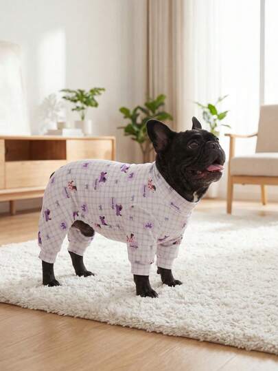 Dog Summer Shedding Hair Control Pajamas - Breathable High Stretch Full Coverage Pet Rompers, Summer Anti Licking & Bug Protective Jumpsuit For Medium Large Dogs, All Over Printing Dog Clothes - Cute Blue With White Stripe Rabbits And Cherries Pattern