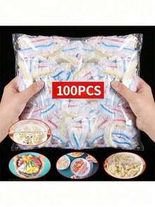50/100个加厚大号保鲜袋，带彩色食品盖，塑料包装膜，PE保鲜袋，适用于厨房收纳、家用塑料包装、食品接触和剩菜储存。 - 彩色 - 查看 1