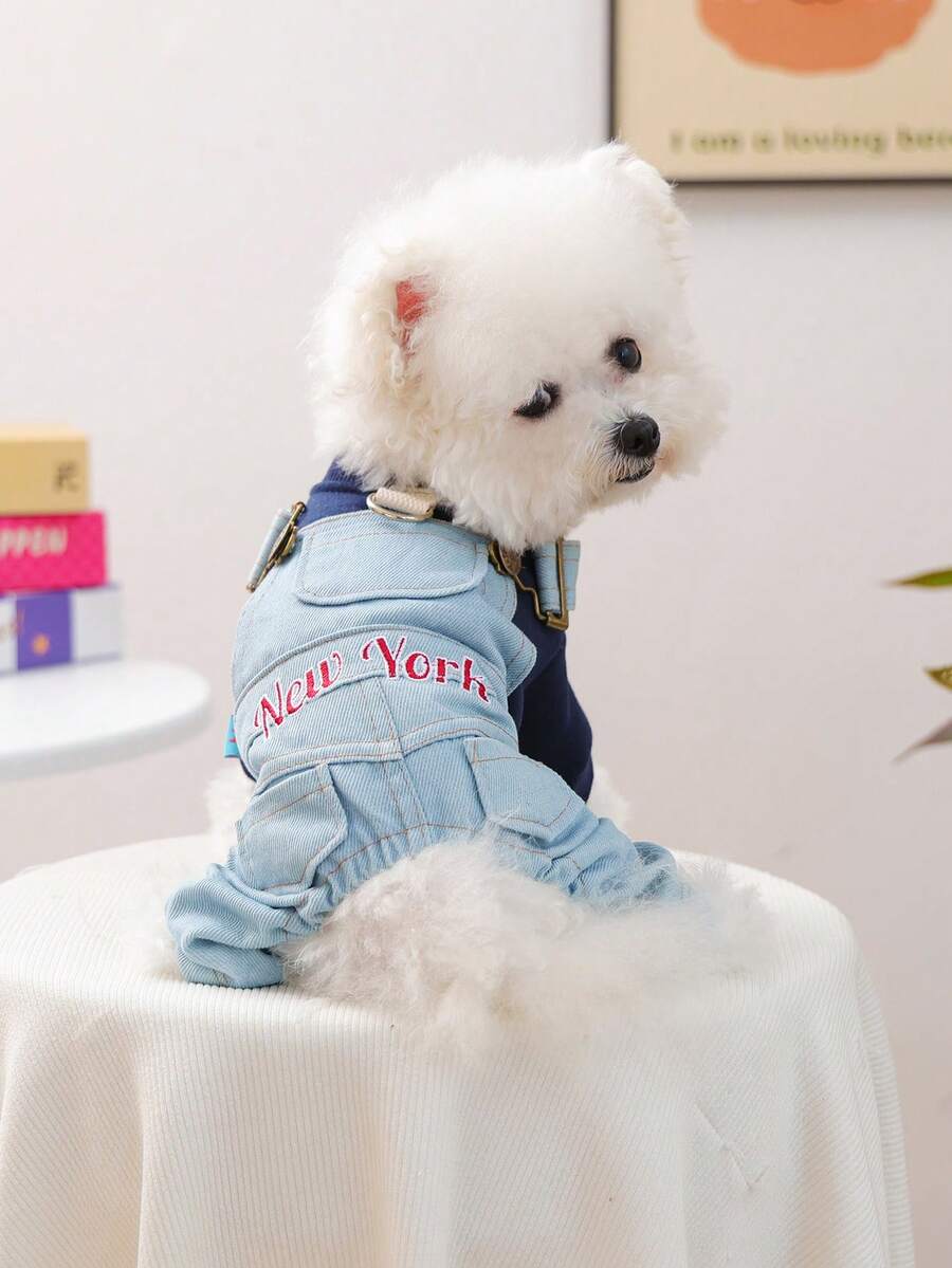 PETCIRCLE 1件宠物衣服，狗狗四脚背带裤，休闲小型犬春夏新款服装 - 纽约背带裤 - 彩色 - 查看 1