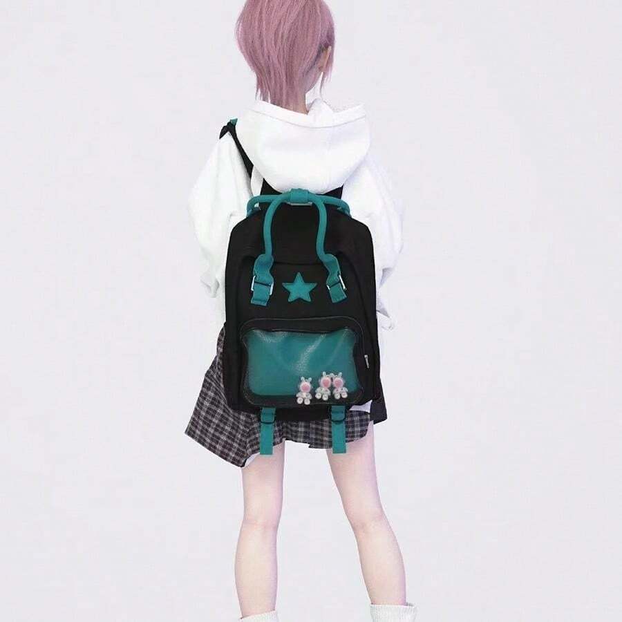 星柄 痛バッグ リュック 大容量 カラフル 透明ポケット付き 推し活 男女兼用 中学生 高校生 大学生 通学 おしゃれ ギフト - D - チェックする 1