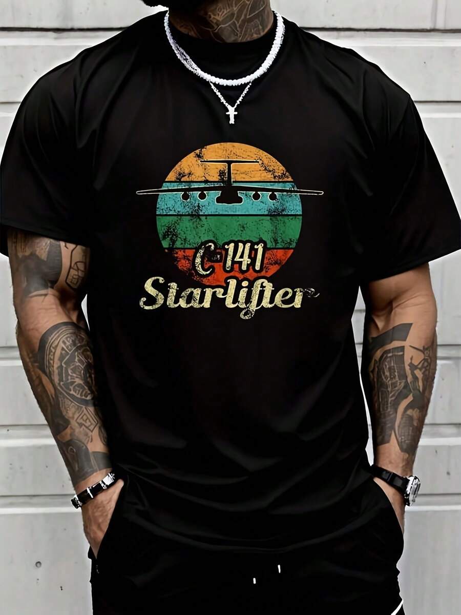 C 141 Starlifter Retro Sunsingle Top Airlift Cargo Airplane Camisingle Topa S Summer For Men T T Shirt Breathable Sweat Wicking And Soft Suitable For Daily Commutes Lounging At Home And Casual Wear.2026 New Year's Party Street Style Outfits T Shirts - Multicolor - View 1