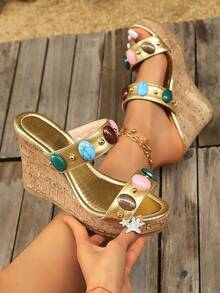 Giày sandal đế xuồng quai chéo bằng nút bần thời trang nữ - Tiện dụng & Thanh lịch - Bộ sưu tập mùa hè mới - Sandal nữ phong cách Bohemian - Vàng - Xem 14