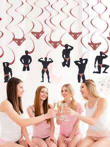 16件套 - 单身派对装饰，玫瑰金新郎主题旋转装饰，单身告别派对装饰和礼物，玫瑰金新郎主题旋转趣味闪光横幅，派对彩带，拍照道具，女生之夜以及喜庆婚礼庆典装饰 - 內褲拉旗 - 查看 4