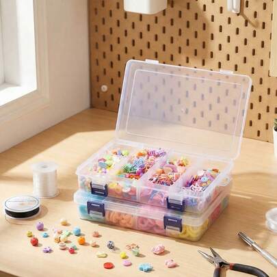 صندوق تخزين بلاستيكي به حجرات قابلة للتعديل وشبكة قابلة للإزالة لتخزين المجوهرات والإكسسوارات الصغيرة والأدوات الصلبة (8 حجرات)