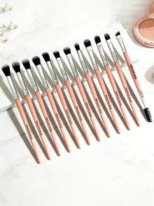 Princess Rose 12PCS Pink Makeup Brush Set – Includes Smudge Brush, Lip Brush, Concealer Brush, Large Eyeshadow Brush, Medium Eyeshadow Brush, Detail Eyeshadow Brush, Eyebrow Brush, Eyebrow Comb, Small Eyeshadow Brush, Made Of Soft Fiber, Skin-Friendly & Easy To Apply - Pink - View 3